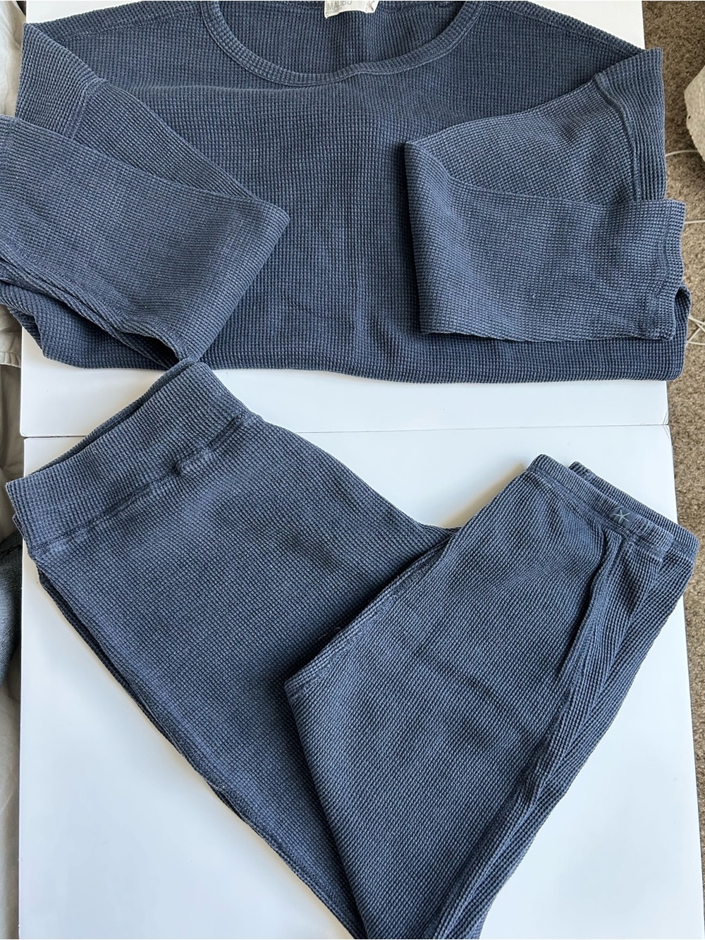 Barefoot Dreams Waffle-Knit Lounge Set in Slate Blue